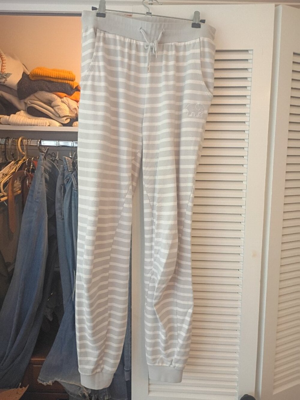 Ivory Ella Elephant Logo Stripped Pajama Pants S